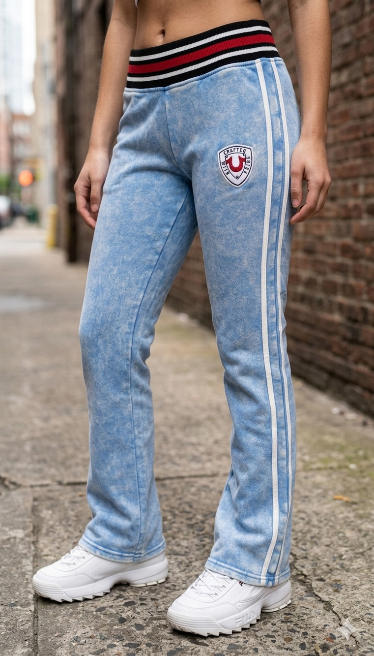True Religion Washed MR Bootcut Track Pants Blue S/P
